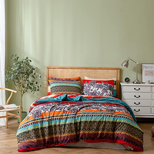 Bohemian Duvet Cover Set King Colorful Mandala Bedding Set Ultra Soft Microfiber Boho Floral Stripes Comforter Cover Exotic Retro Ethnic Style Quilt Cover With 1 Duvet Cover And 2 Pillowcases #TOP1