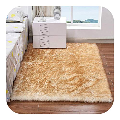 Pelz-Weiß Teppiche Schlafzimmer künstliche Wolle Weiches Hairy Teppich Fit Wohnzimmer Stuhl Pad Couch Shaggy Gebiet Bodenmatten, à 70x180 cm (27.5x70.8in, China, Gold