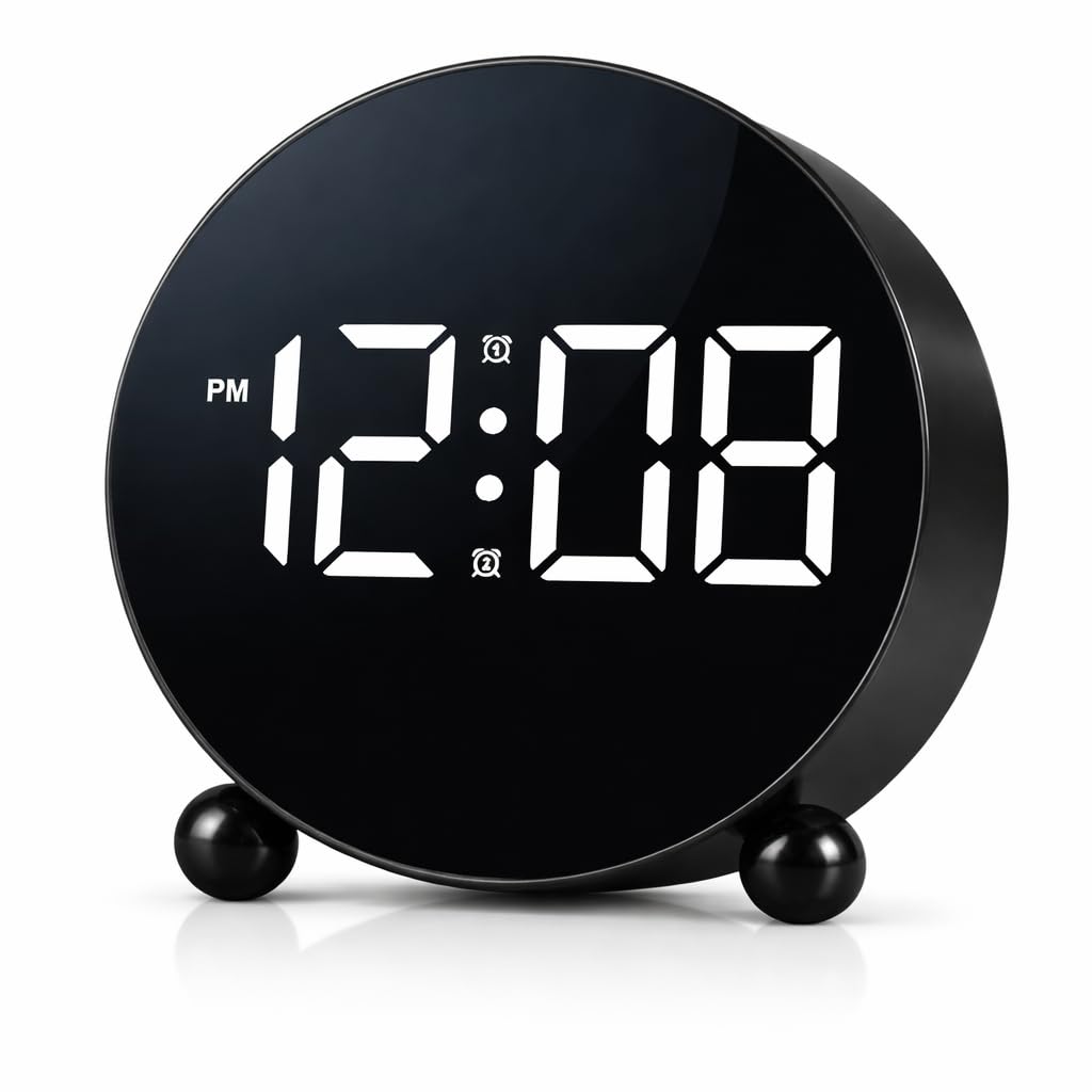 Zollyss Digital Alarm Clock for Study Table | Black | Round LED Display with Double Bell | Digital Alarm Clock with 3 Brightness Levels | for Bedroom or Office-image-25