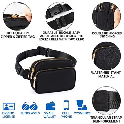 Fanny Packs For Women Men, Fashion Everywhere Belt Bag Waterproof Waist Pack Crossbody Bum Bag With Adjustable Strap For Travel Sports Running Cycling (Black) #TOP4