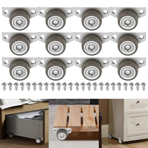 12 Pcs Side Mount Casters 1.25inch Small Caster Wheels Non Swivel Rigid Furniture Wheels Mini Little Fixed Caster Wheel for Rubbish Bins, Drawers, Trays, Under Bed Storage Bins, DIY Project