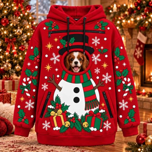 CHENXDZHAO Cat Carrier Hoodie,Cat Hoodie With Pouch Animal Holder Long Sleeve Drawstring Sweatshirts 2026 Trendy Pet Carrier Pullover Christmas Costume With Pockets,01-Red2,L — view 3