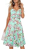 Drimmaks Women's Summer Casual Dress Florals Buttons Down Ruched Sweetheart Neck Sleeveless Midi Sundress (as1, Alpha, m, Regular, Regular, Green Floral, Medium)