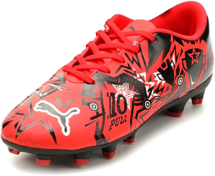PUMA Ultra Play Firm Artificial Ground Sneaker, Red Black White, 5 US Unisex Big Kid