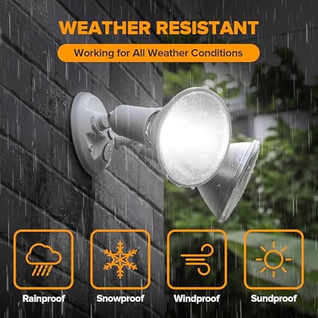 LUTEC 6 Pack Adjustable Twin Par Holder Outdoor Flood Lights, Switch Controlled Security Lights, Floodlights Fixture, Waterproof Exterior Max 300 Watt Par38 Flood Light for Garage, Yard, Porch-White