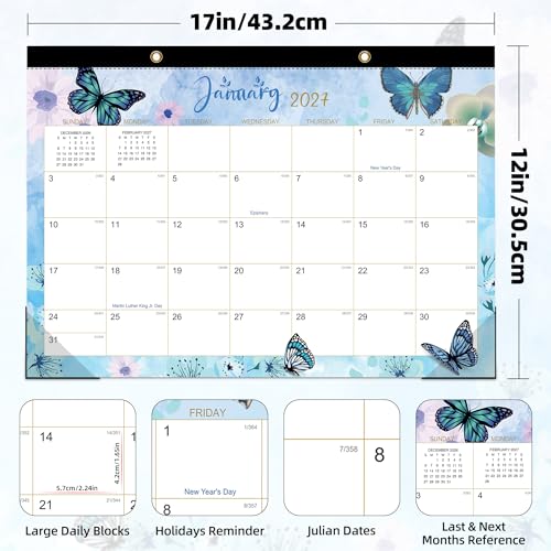 Image of ZTX Desk Calendar 2026-2027,17 inchx12 inch Jul.2026-Dec.2027 Butterfly