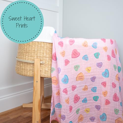 Image of LollyBanks Baby Blanket, Muslin Swaddle Blanket 100% Cotton, Soft Baby Girl Blanket 47 x 47 Inches, Nursery Swaddling Blankets for Girls, Baby Essentials, Registry (Heart /Valentine's Day Print)