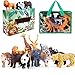 GINMIC Safari Animal Figurines Toys with Activity Play Mat , Realistic Plastic Jungle Wild Zoo Animals Figures Playset with Elephant, Giraffe, Lion, Toys Gift for 3 Years Old & Up Boys Girls