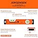 JORGENSEN 12 in. Magnetic Torpedo Level with 90°/180° Bubble Vials, Light Up Spirit Level, Shockproof Rubber End Caps, Metric & Imperial Scale, Aluminum Frame, for Home Installations & DIY