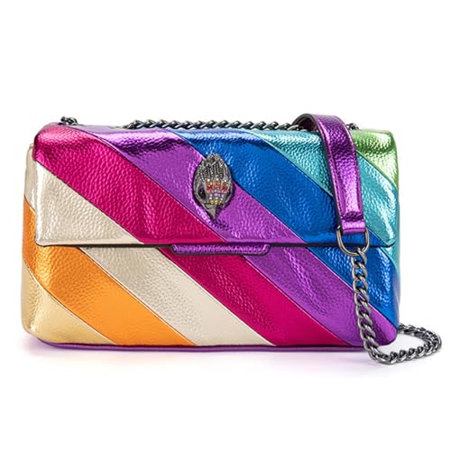Image of Rejolly Rainbow Stripe Crossbody Shoulder Bag for Women Color Blocking PU Leather Colourful Purse with Chain Strap | PU Leather, with Chain Strap