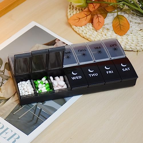 Image of Large Pill Organizer 2 Times a Day, Weekly Pill Case, AM PM Pill Box, Day Night Pill Container 7 Day, Vitamin Case Medicine Dispenser Twice a Day (Yellow & Purple)