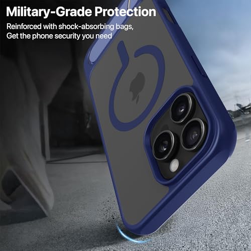 Image of eller sante Zenon Magpro Back Cover Case for iPhone 16 Pro Max Scratch Resistant Camera Screen Protector TPU Shockproof with Stand Holder Mag-Safe Wireless Charging- Blue