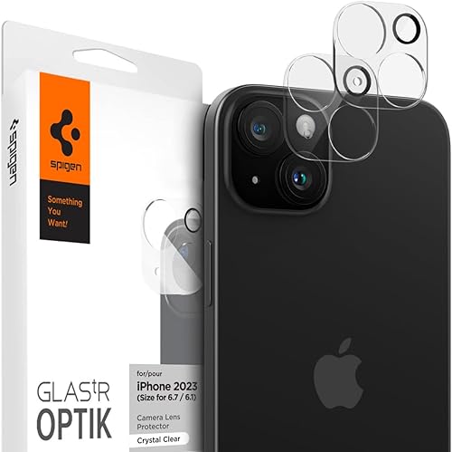 Spigen GlasTR Optik - Protector de pantalla para lente de cámara diseñado para iPhone 15 PlusiPhone 15 compatible con fundas, transparente (paquete