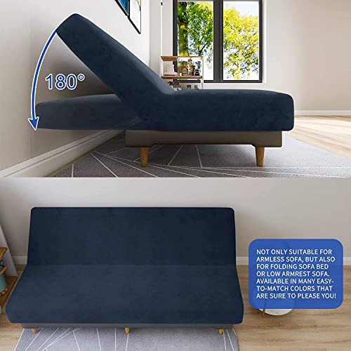 XINEAGE Velvet Futon Cover High Stretch Armless Couch Covers Spandex Fabric Sofa Bed Slipcover Anti Slip Furniture Protector with Elastic Bottom Machine Washable (Futon - Image 4