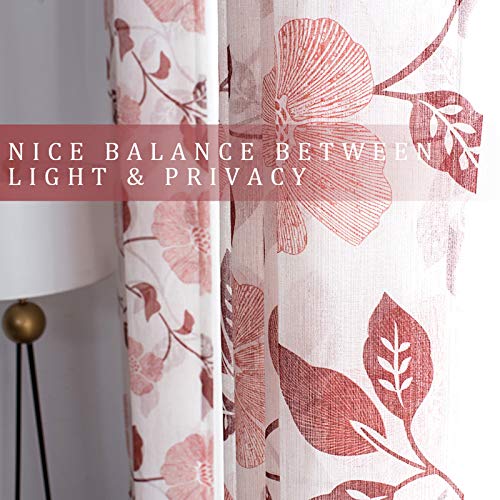 Mrtrees Sheer Tier Curtains Kitchen 24 Inches Long Burgundy Red Flower & Leaves Printed Flax Linen Blend Textured Cafe Curtains Half Window Curtains Bathroom 2 Panels Rod Pocket Print Short Curtains #TOP3