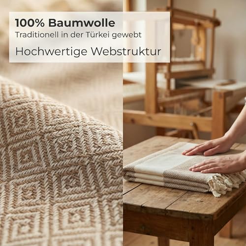 ELZTALER Hamamtuch 180x100 cm aus 100% Baumwolle – Saunatuch/Saunahandtuch & Strandtuch – Leicht, saugstark & schnelltrocknend – Peshtemal (Sandbeige)