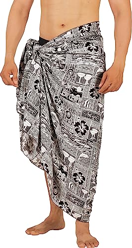 HAPPY BAY Men's Lava Lava Hawaiian Vacation Sarongs Summer Long Beach Cover Up Swimwear Holidays Pareo Beachwear for Men One Size White, Tropical