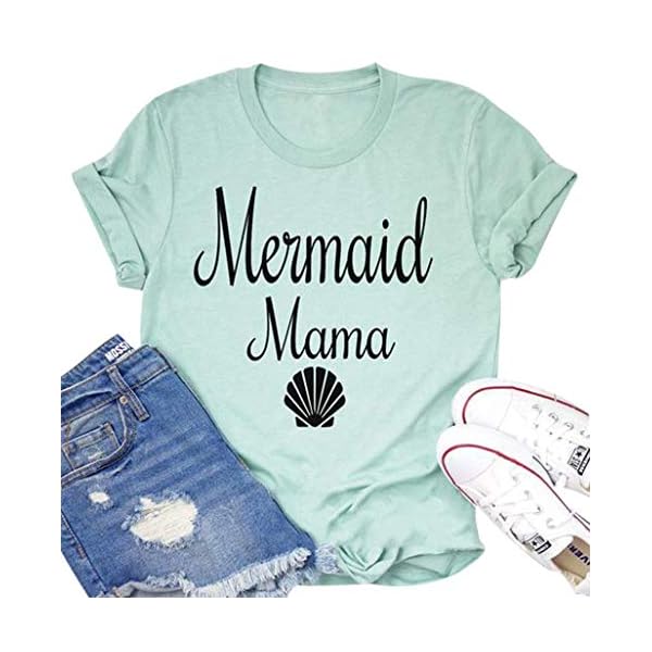 FLOYU Women Mermaid Mama Shirt Mermaid Mom Birthday Tee Top Mama T-Shirt Gifts for Mom Casual Mermaid Mama Lover Clothes
