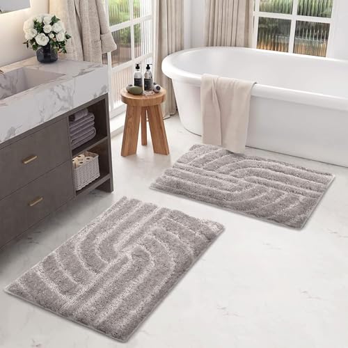Image of Luxe Home Super Soft Microfiber Bath Mats Non-Slip TPR Backing Scotland Maze Cut Water Soak Bathroom Mat & Door Mats for Home Combo (38x58 cm) - Grey