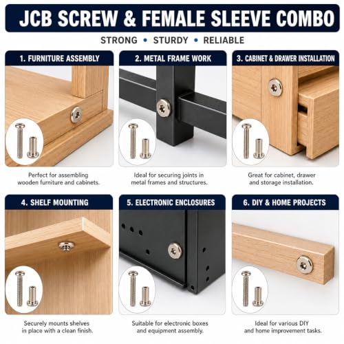 Image of By VP INDUSTRIES (Combo -20 Pcs) M5x10 mm Allen JCB Head Screw with Sleeve Nut & Allen Key | Nickel Plated, Male-Female Connector for Wood Work, Electrical Fittings, DIY Projects & Industrial Use