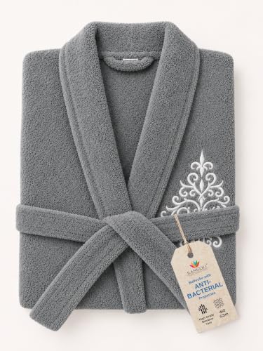 Image of RANGOLI Royal Bamboo Premium Bathrobe For Women | Ultra Soft Bamboo Yarn Lightweight Bathing Robes | 460 GSM Highly Absorbent & Quick Drying Luxurious Bath Gown | Knee Length Bath Robe - Dark Grey