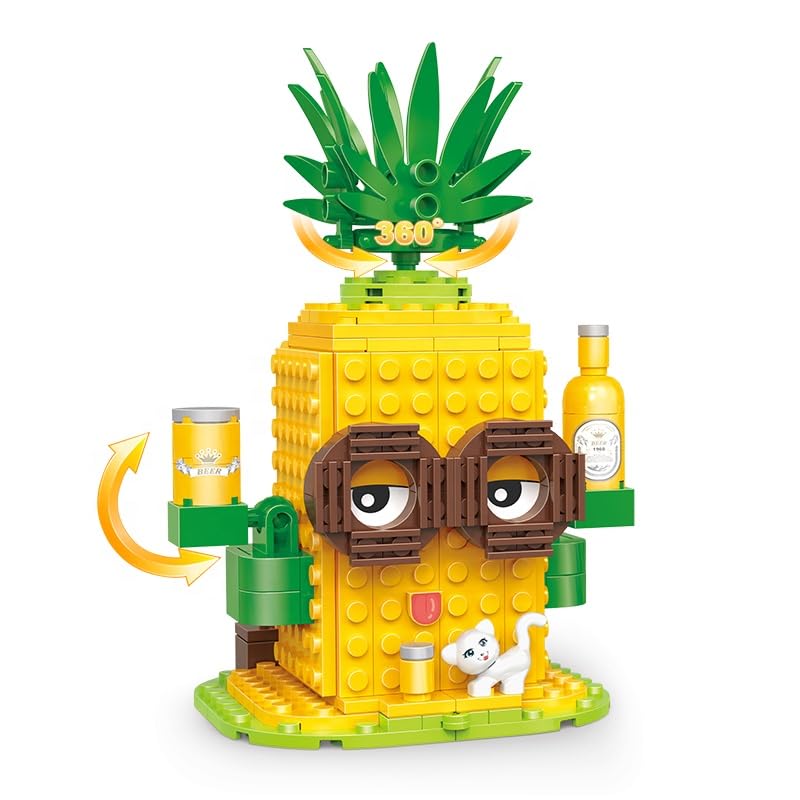 Image of Pineapple Refreshing Store Building Blocks Set - 249 PCS STEM Construction Toy for Kids 6+ | Creative DIY Fruit Shop Model | Educational Gift for Girls & Boys | Easy-to-Build Block Set
