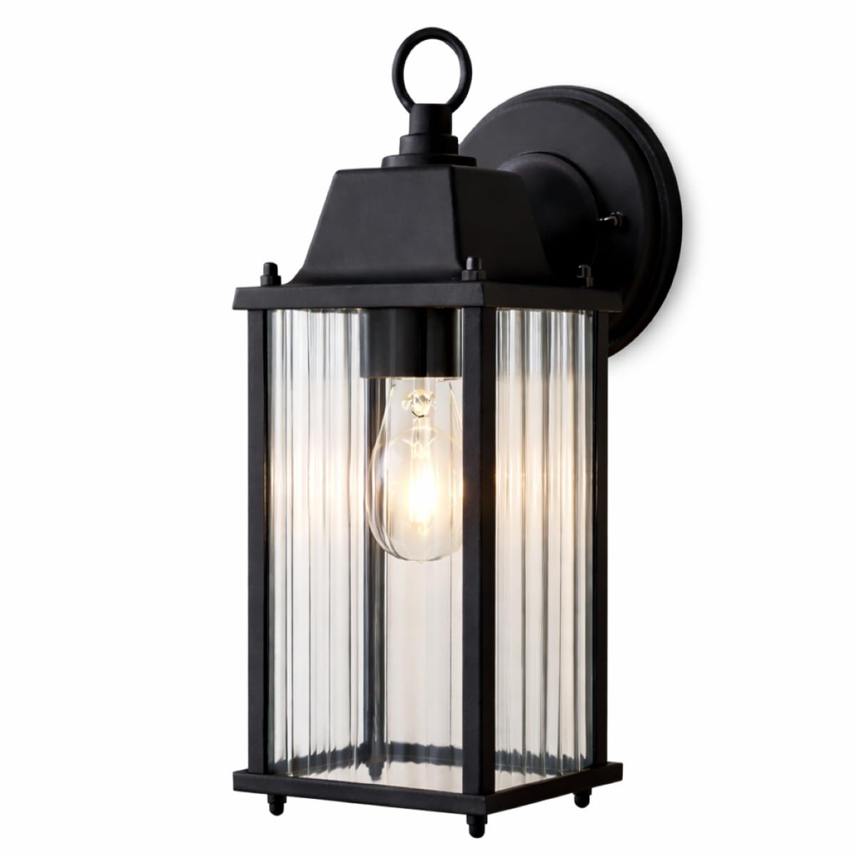 Cgc Lighting Black Ribbed Ribbed Glass Coach Lantern Wall Light Porch Indoor Outdoor Garden Decorative Lamp Fixture (Black Ribbed)