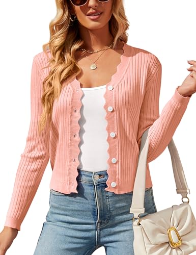 Image of Womens Cropped Cardigan Knit Shrugs for Dresses Tops V Neck Button Down Cardigans Sweaters