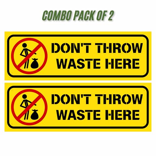 Image of Don't Throw Waste Here Sign Sticker Board (20.5 x 7 CM) - Peel & Stick with 4 Corner Holes - Fix with Screws, Nails or Zip Ties - Pack of 2 (Don't throw waste here, Small - 20.5 X 7 CM)