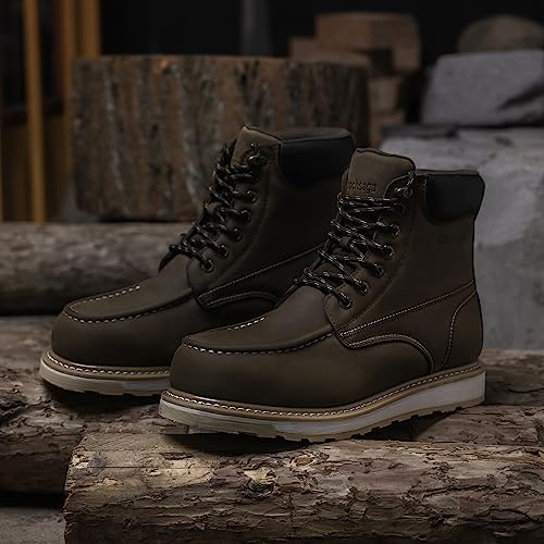 Image of Steel Moc Toe Waterproof Safety Work Boots For Men,Fashion Classic Insulated Industrial Construction Ankle Shoes Dark Brown 6 Inch Footwear