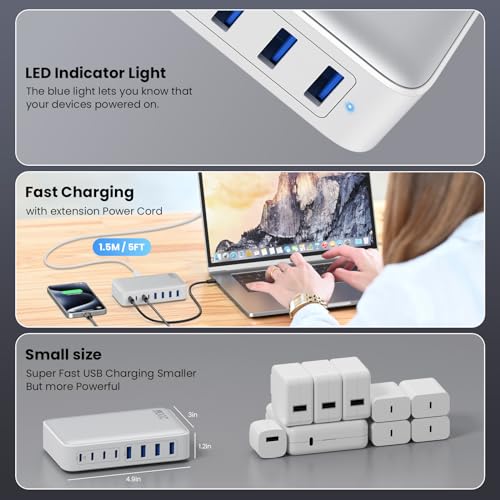 Gkutw 261223 Usb C Charger 200W Usb C Charger Block,Upgraded Gan Iii 8-Port Fast Charging Station Hub,Pd 65W Laptop Charger Adapter Compatible thumb #4