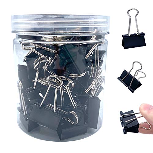 50Pcs Black Binder Clips, Paper Binder Clips Medium Size, Metal Fold Back Clips with Box for Office, School and Home Supplies