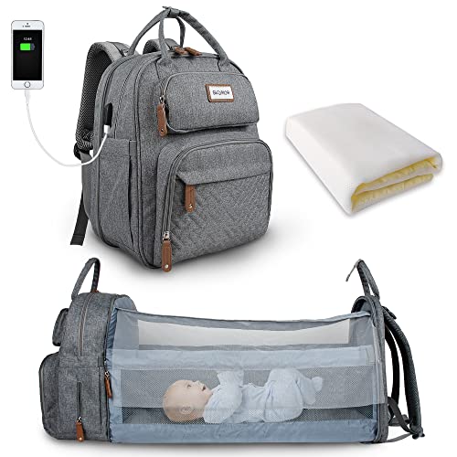 SNDMOR Mochilas de Pañales para Bebé, Bolso cambiador para bebé con cambiador, Mochila bebé unisex gran capacidad, Impermeable con estilo (Gris Claro)