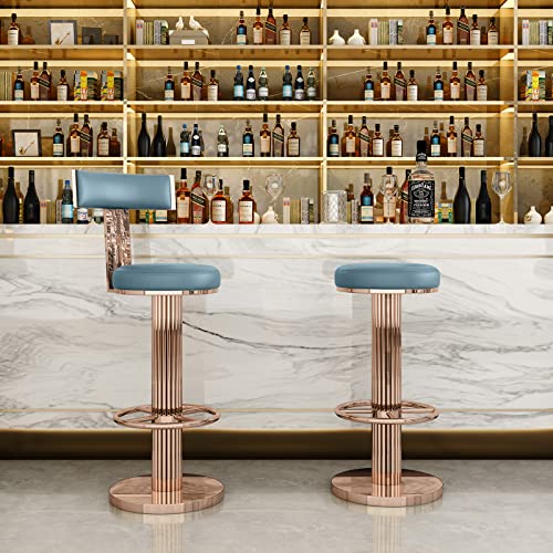 Image of FUNROLUX Adjustable Swivel Bar Stools Set 3 Kitchen Counter Height Stools | 360 Swivel, 25.6 inch-29.5 inch Adjustable, Leather Thick Cushion, Stainless Steel Frame, 350 lbs Capacity, Rose Gold