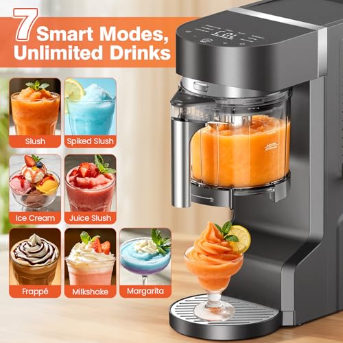 Image of Slushie Machine, Ice Cream Maker, Slushy Machine for Home and Families, No ice needed with Rapid Chill & Temperature Control, Multi-function for Margarita, Frappe, Easy to Clean, Grey