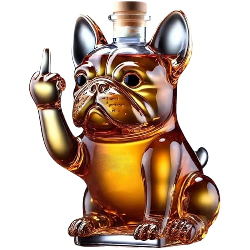 Heidouse Botella de whisky Funny French Bulldog Licor Bottle Mostrando Su Major Discanter Cristal Transparente 7x5x5 Pulgadas para el vino, Tequila