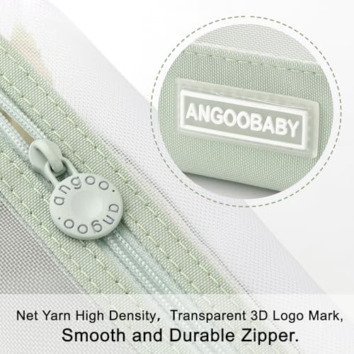 Image of ANGOOBABY Mesh Pencil Bag Clear pencil case Zipper Pouch Bags Multifunctional Pencil Holder for Students, Small Makeup Bag Suitable for Teen Girls & Boys（Green）