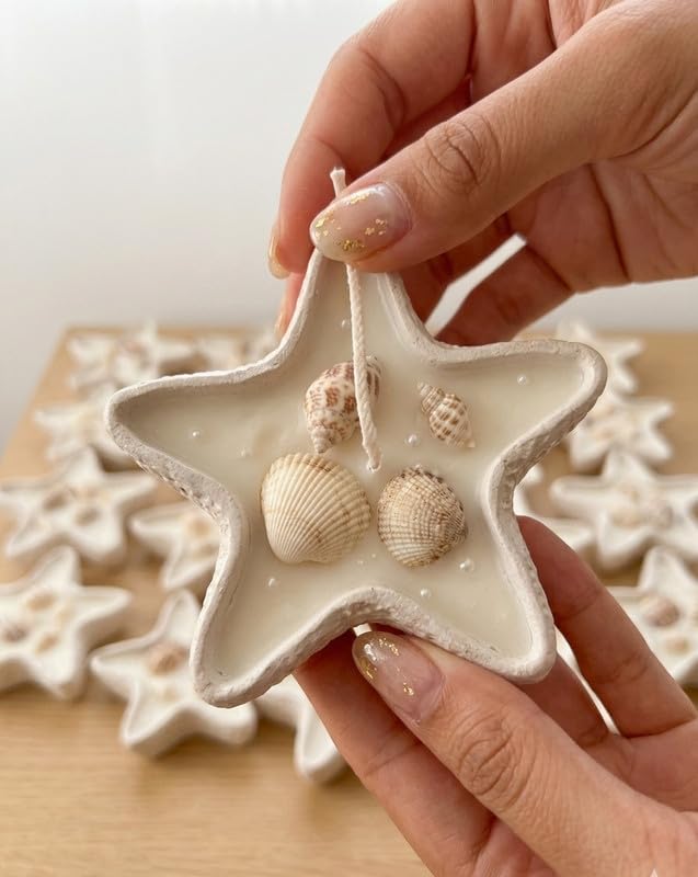 Starfish Seashell Soy Candle - Nautical White Star Ceramic with Real Ocean Shells-image-39
