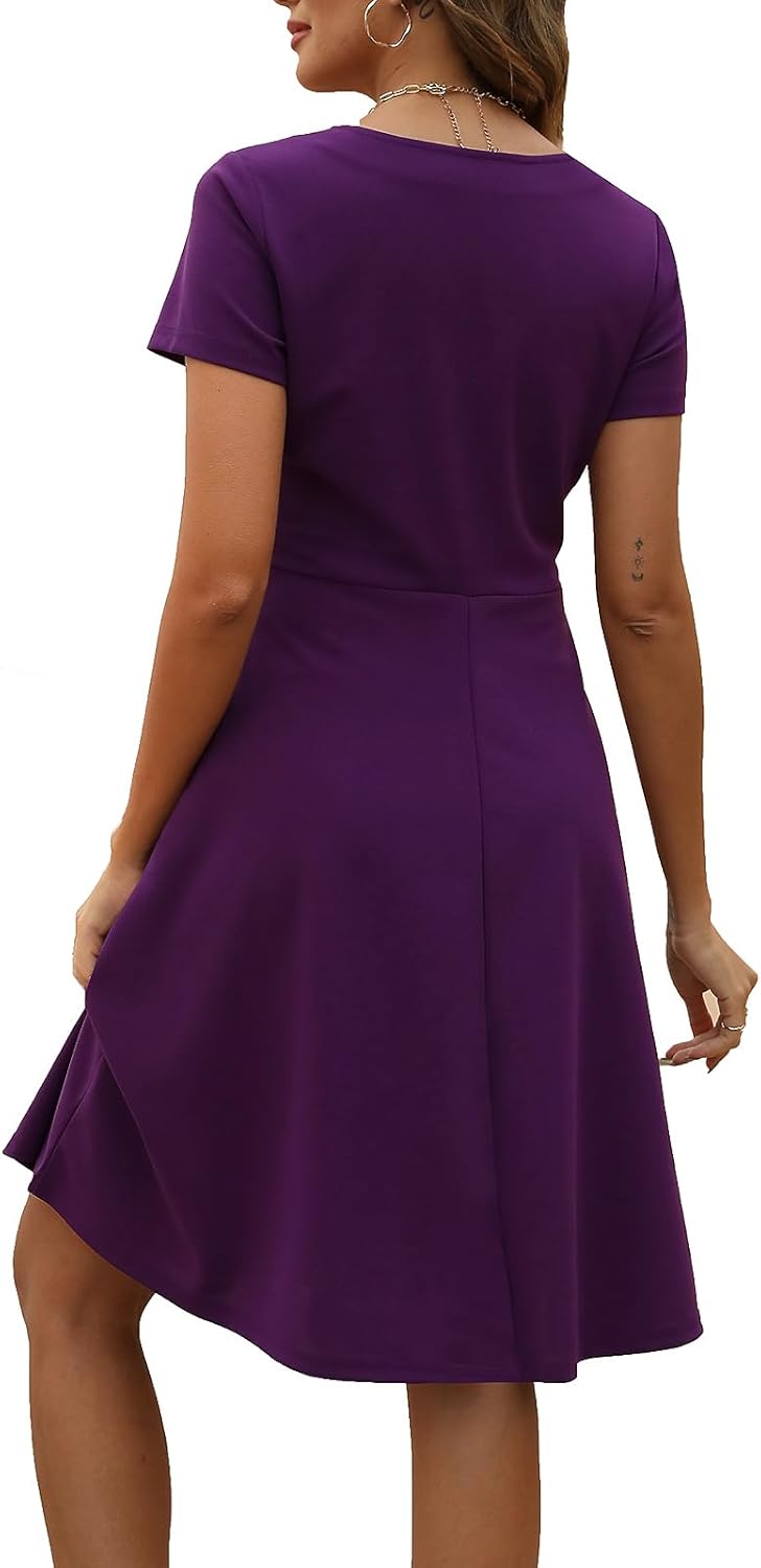 Women's Elegant Vintage Summer Sweetheart Neck Short Sleeve Casual Work Party Business A-Line Dress 163 - Image 2