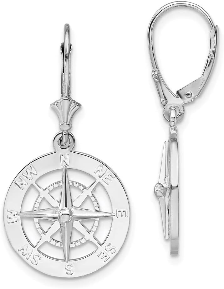 Diamond2Deal 925 Sterling Silver Compass Earrings (L- 1.4 in, W- 0.73 in)