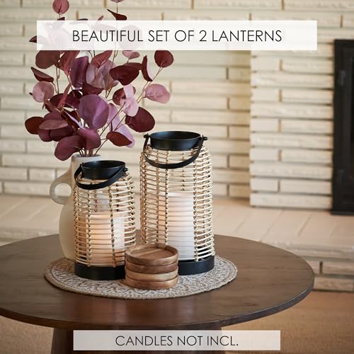 Natural Rattan Boho Lanterns - Handcrafted Chic Decor to Enhance Your Home - Modern Farmhouse Beauty Perfect for Any Living Room, Patio & Porch, Indoor and Outdoor Coffee Table or Kitchen Dining Table - Image 5