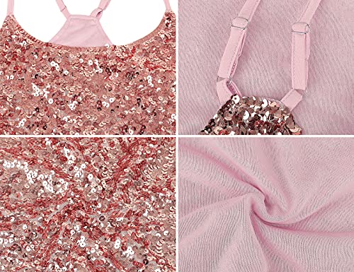 Prettyguide Women's Pink Mini Dress Shiny Adjustable Spaghetti Strap Short Sparkly Sequin Dresses Bodycon Club Wear M #TOP5