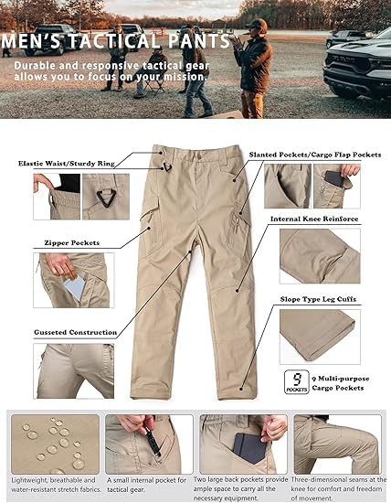 Ymosrh Men's Cargo Work Pants Casual Hiking Tactical Lightweight Ripstop Water Resistant Military Combat Trousers, M-3XL4