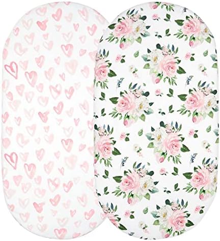Boyoung Baby Bassinet Sheet Set for Boy and Girl,2 Pack Stretchy Soft and Breathable Baby Bassinet Fitted Sheets,Universal Fitted for Oval,Hourglass & Rectangle Bassinet Mattress,897451,Medium