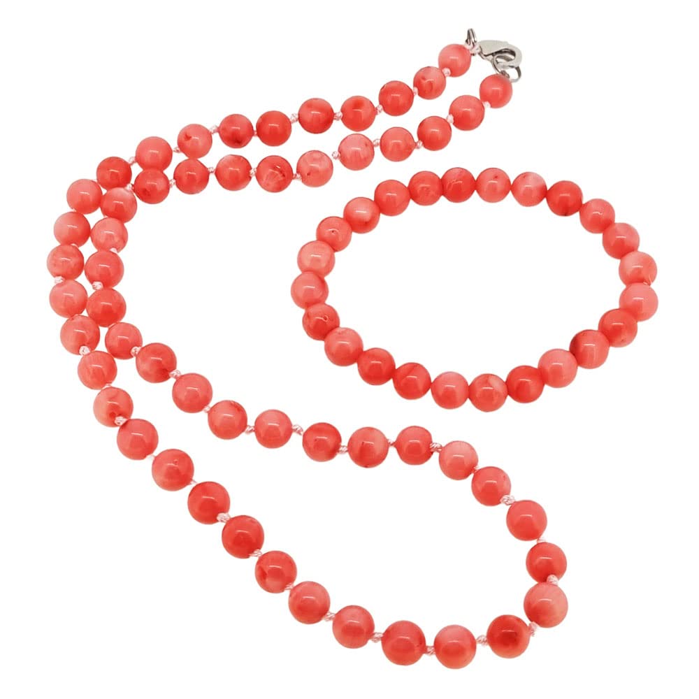 Juego de collar y pulsera de coral rosa 7 mm conjunto de joyería 4