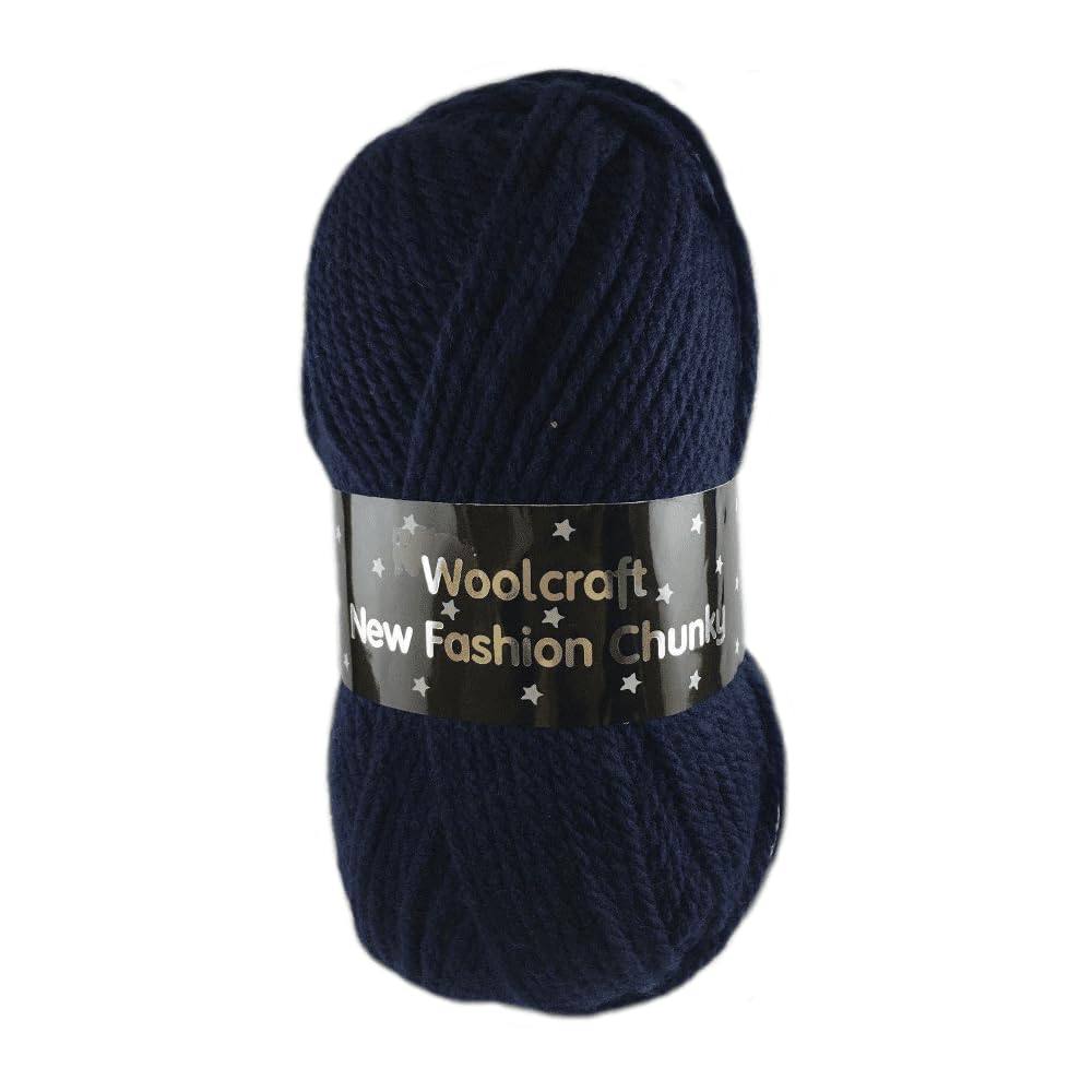 WoolCraft Fashion Chunky Knitting & Crochet Yarn, Great Value Yarn with 27 Colour Combinations in The Range, 100% Acrylic, 150 Metres, 100g Balls, Pack of 3, Navy