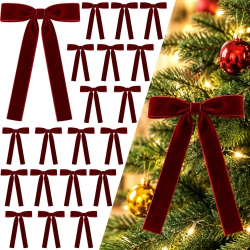 24 Pcs Velvet Bows for Christmas Tree - Burgundy Ribbon Christmas Tree Bows - image 1