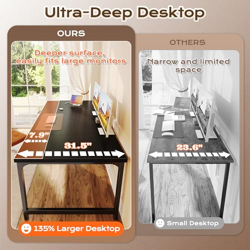 Image of Huuger 71 x 31.5 Inch Desk with Power Outlets & USB-C, 0.95 Inch Thicker Desktop, Robust Metal Tubes, Deep Computer Desk, Heavy Duty Office Desk, Work Desk for Home Office, Black