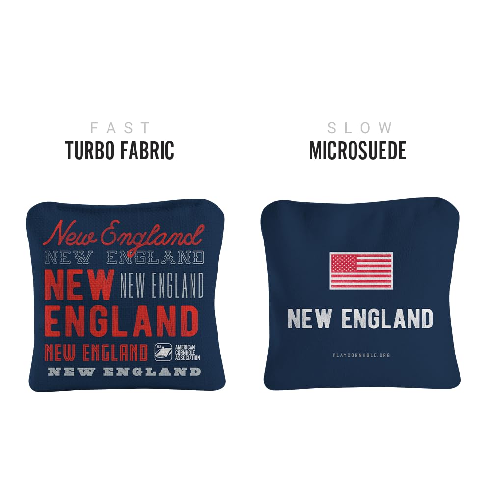 ACA Synergy Pro Dual Sided Cornhole Bags | New England Navy Blue Design | Set of (4) All-Weather Resin Filled Stick & Slide Corn Hole Bags