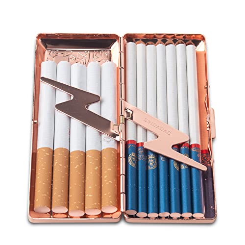 Image of Metal Cigarette Case - Ladies and Men, Portable Double Sided Spring Clip, Holds 10 100mm Cigarettes (Rose Gold)
